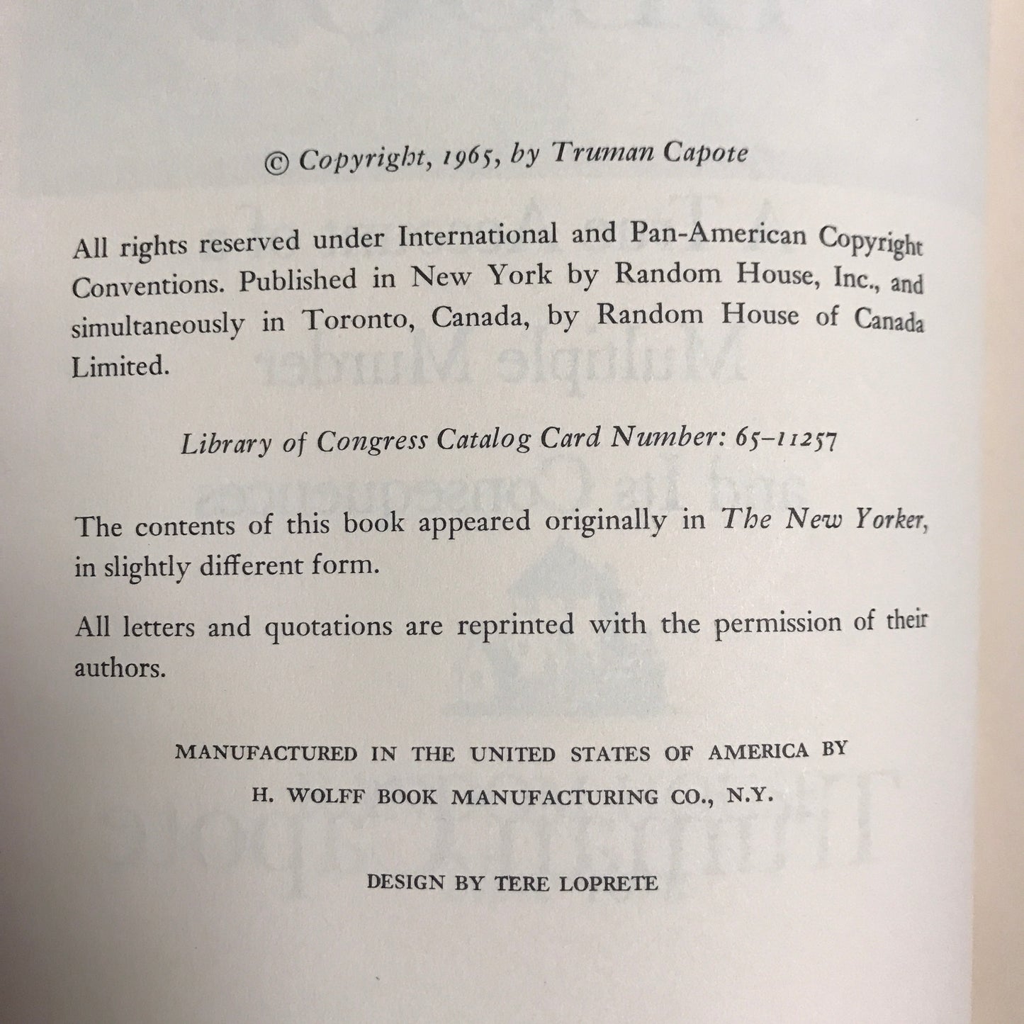 In Cold Blood - Truman Capote - Book Club Edition - 1965