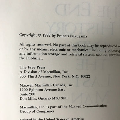 The End of History and the Last Man - Francis Fukuyama - 1992 - Signed - First Edition - Scarce