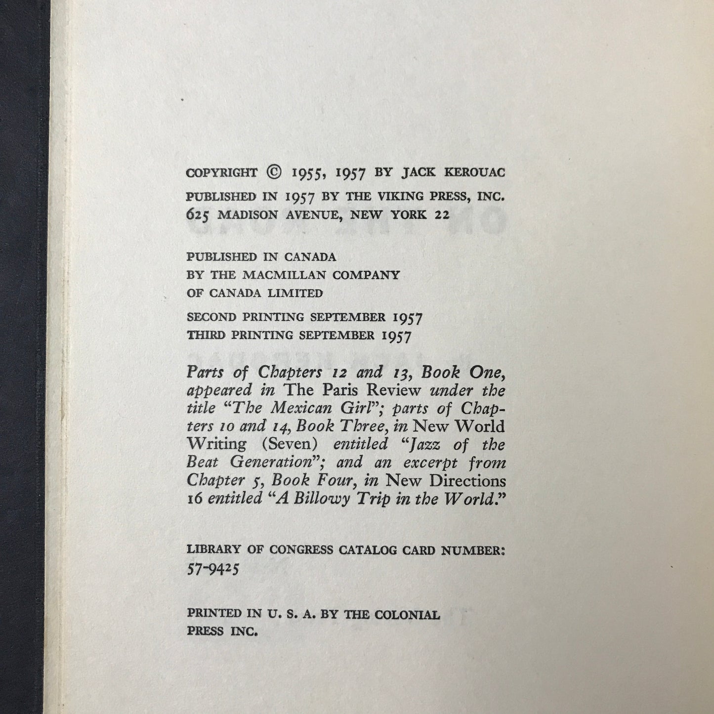 On the Road - Jack Kerouac - 1957 - Third Print