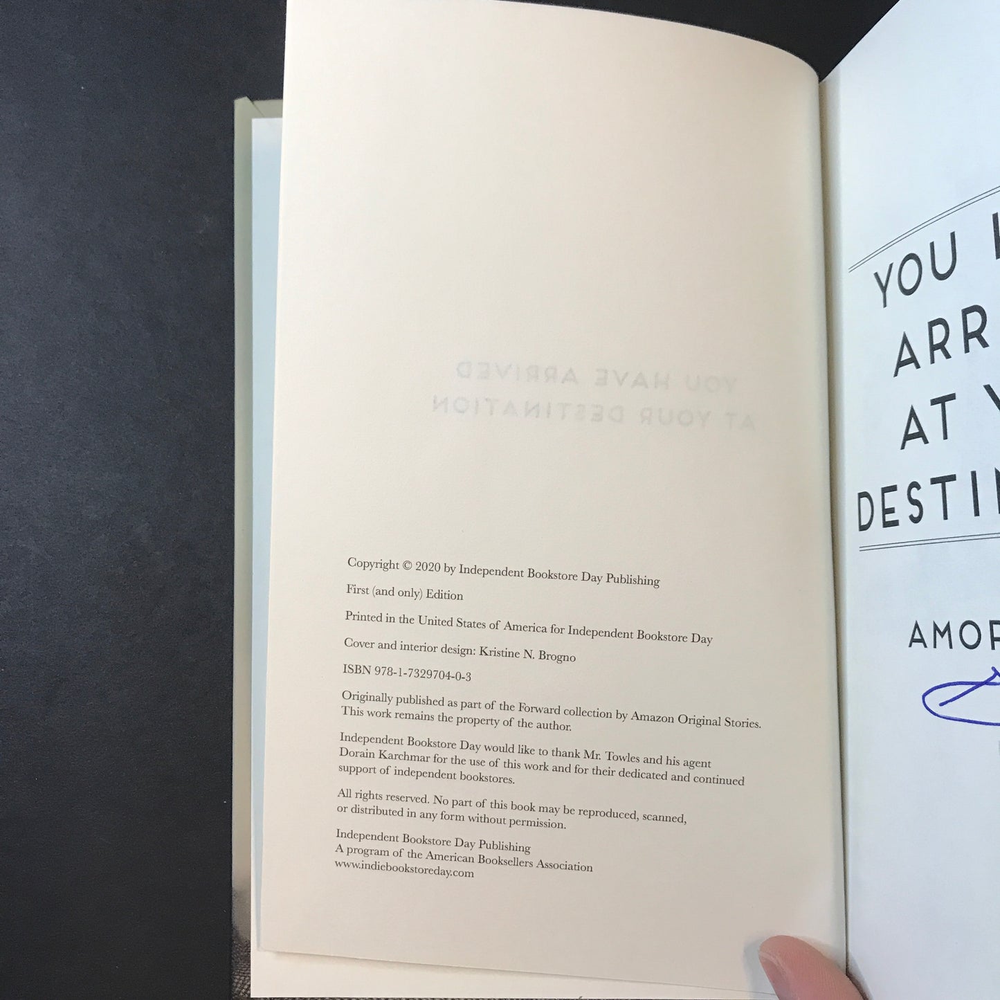 You have Arrived at Your Destination - Amor Towles - Signed - 1st Edition - 2020