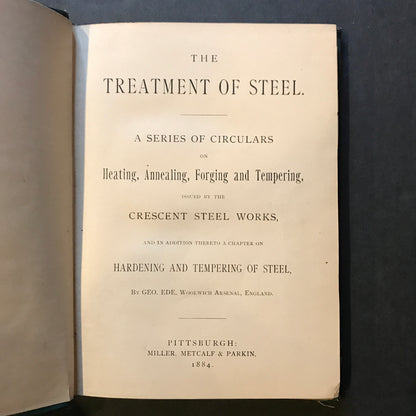 The Treatment of Steel - Miller, Metcalf, & Parkin - 1884