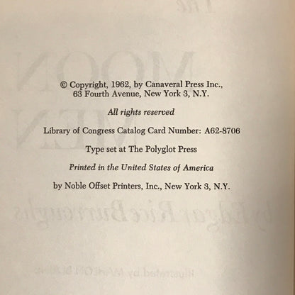 The Moon Men - Edgar Rice Burroughs - 1st Thus - Reprint - 1962
