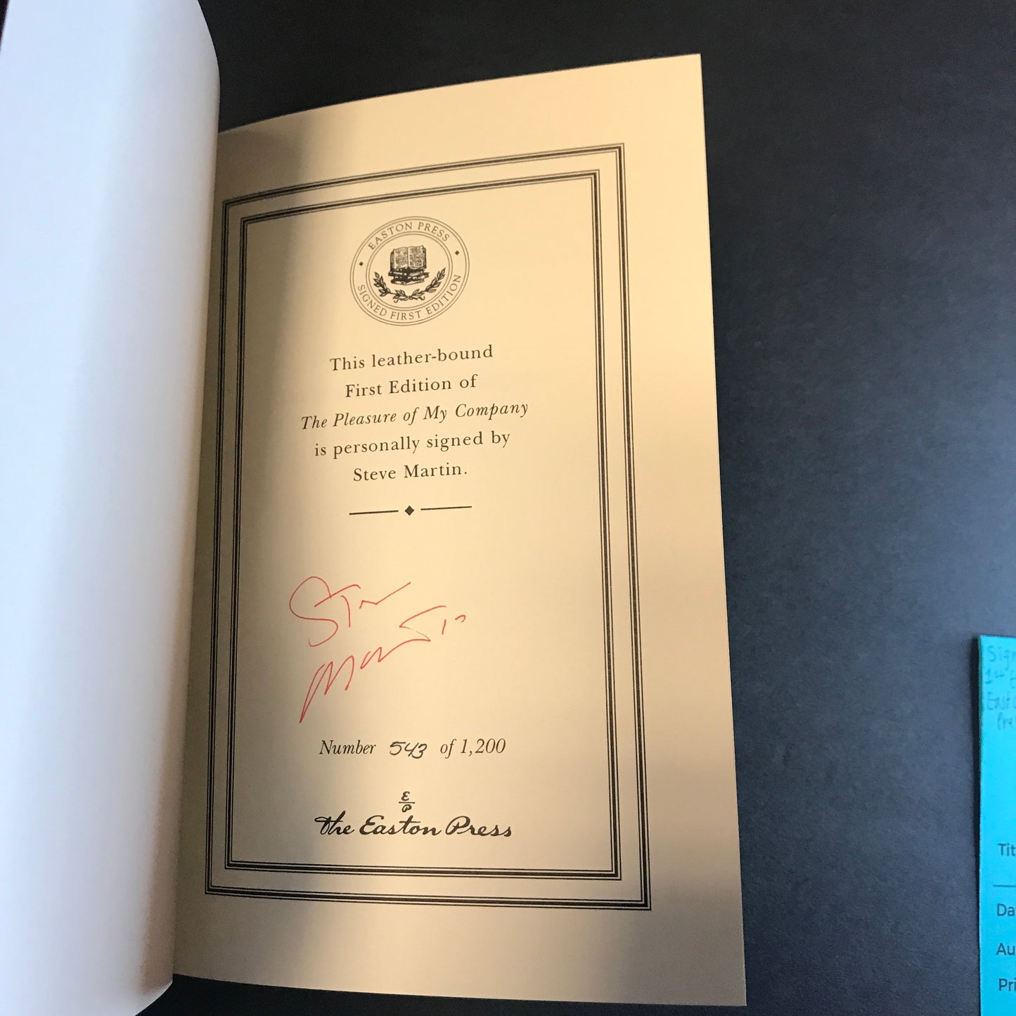 The Pleasure of My Company - Steve Martin - Signed - 1st Edition - Easton Press - 2003