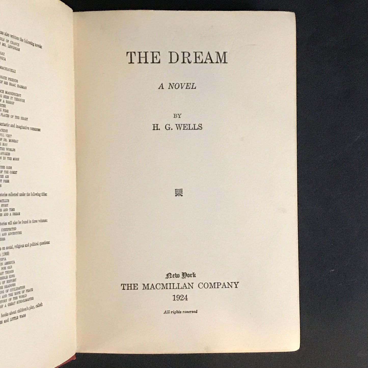 The Dream - H. G. Wells - Apparent 1st U. S. Edition - 1924