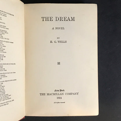 The Dream - H. G. Wells - Apparent 1st U. S. Edition - 1924