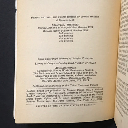 Soledad Brother: The Prison Letters of George Jackson - George Jackson - Early Print - 1971