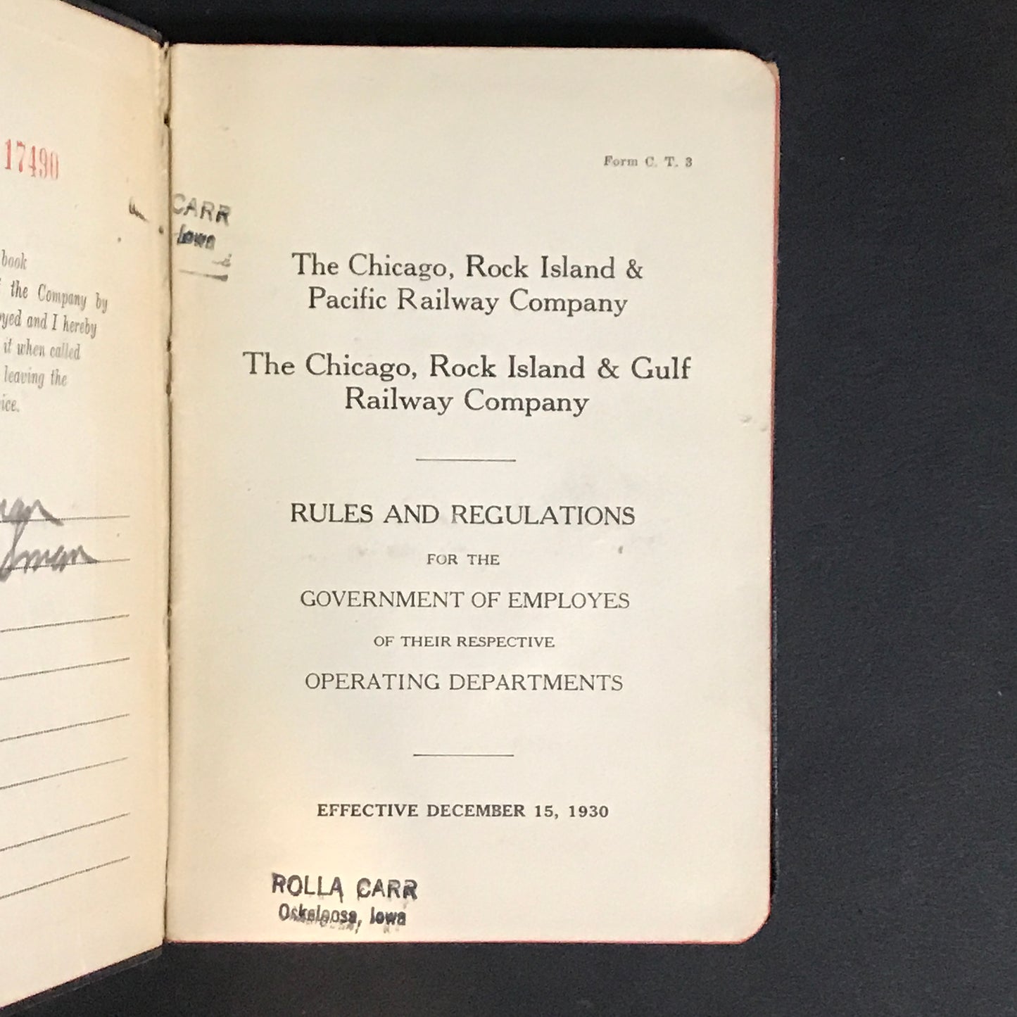 Rules and Regulations For the Government of Employees of Their Respective Operating Departments - The Chicago, Rock Island & Pacific Railway Company - 1930