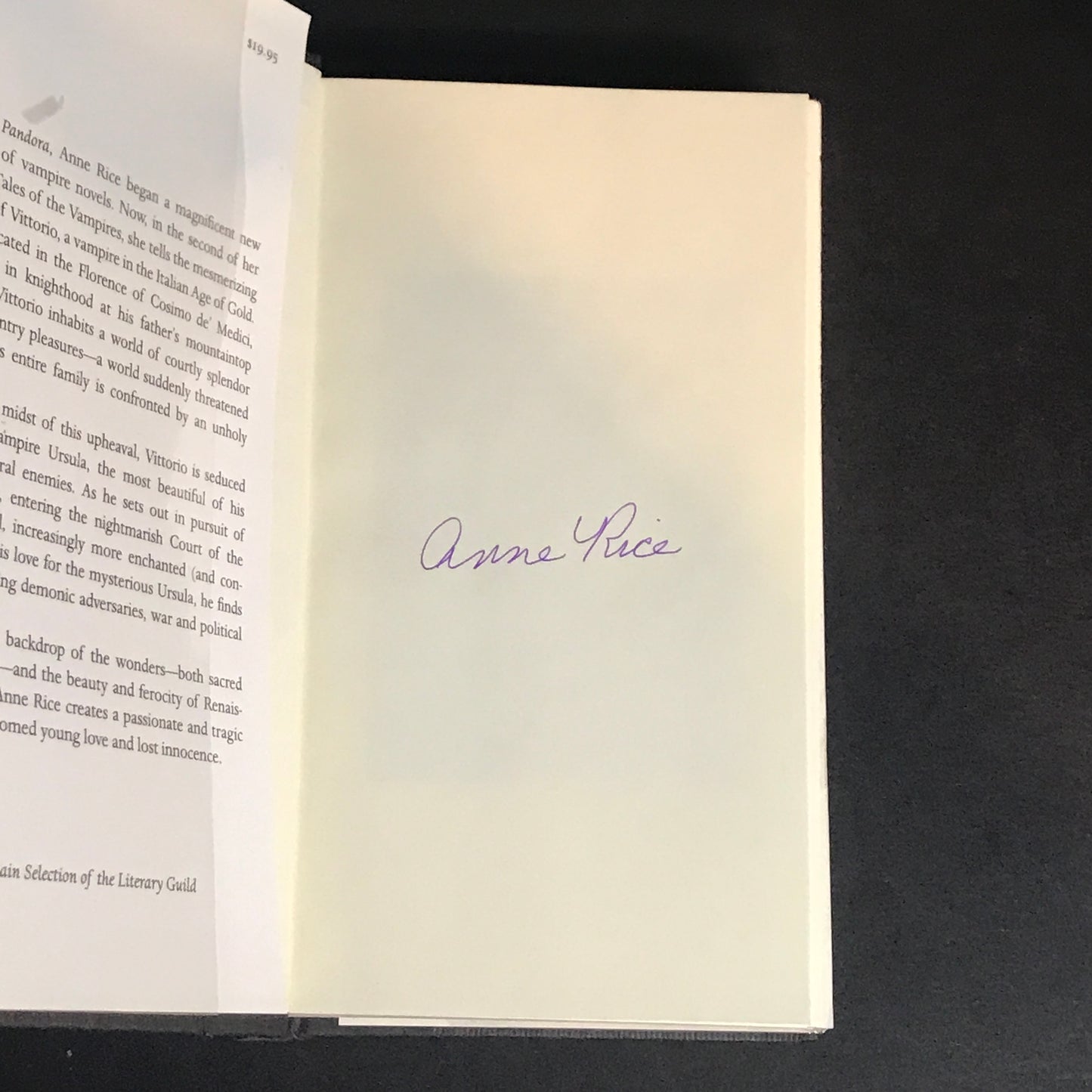 Vittorio The Vampire - Anne Rice - Signed - 1st Trade Edition - 1999