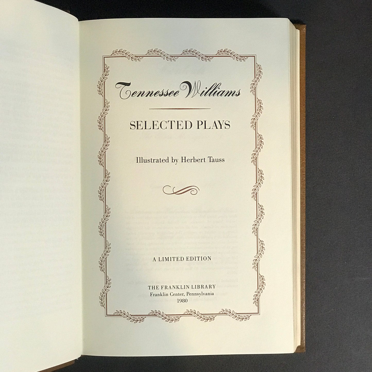 Selected Plays - Tennessee Williams - Signed - Franklin Library - 1980