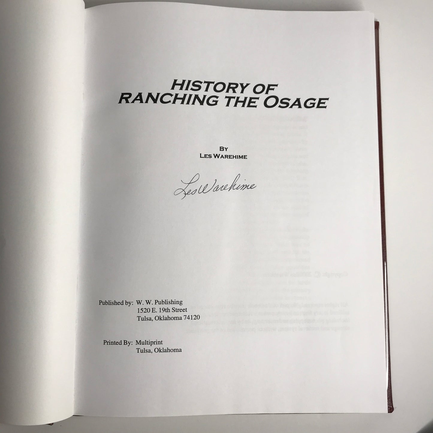 History of the Ranching Osage - Les Warehime - Signed Edition - 2000