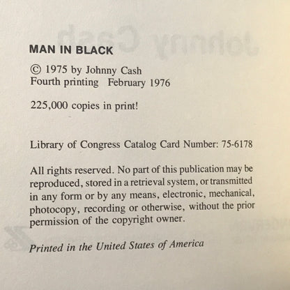 Man In Black - Johnny Cash - Signed - 1st Edition - 4th Print - 1976