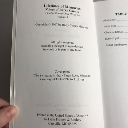 Lifetime of Memories: Barry County - Collection of Oral Histories - Vol. 1 of 5 - Missouri - 2007