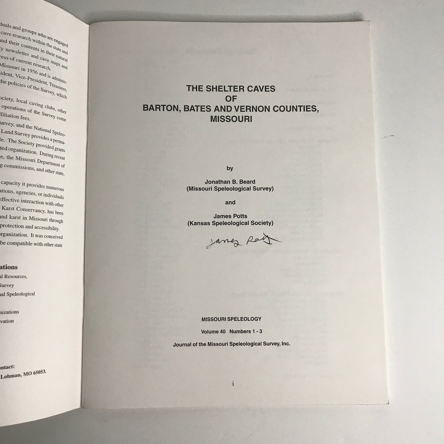 The Shelter Caves of Barton, Bates, and Vernon Counties, Missouri - Jonathan B. Beard - Missouri - 2000