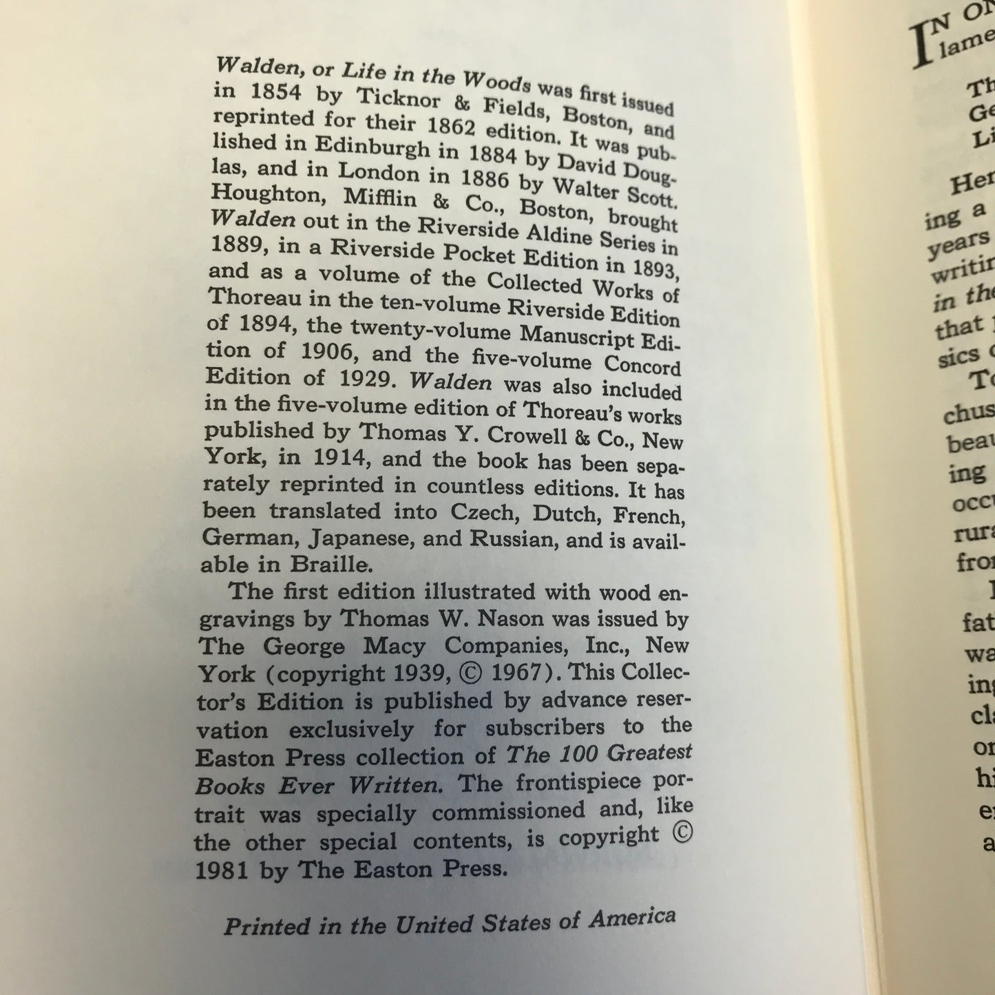 Walden - Henry David Thoreau - Easton Press - 1981