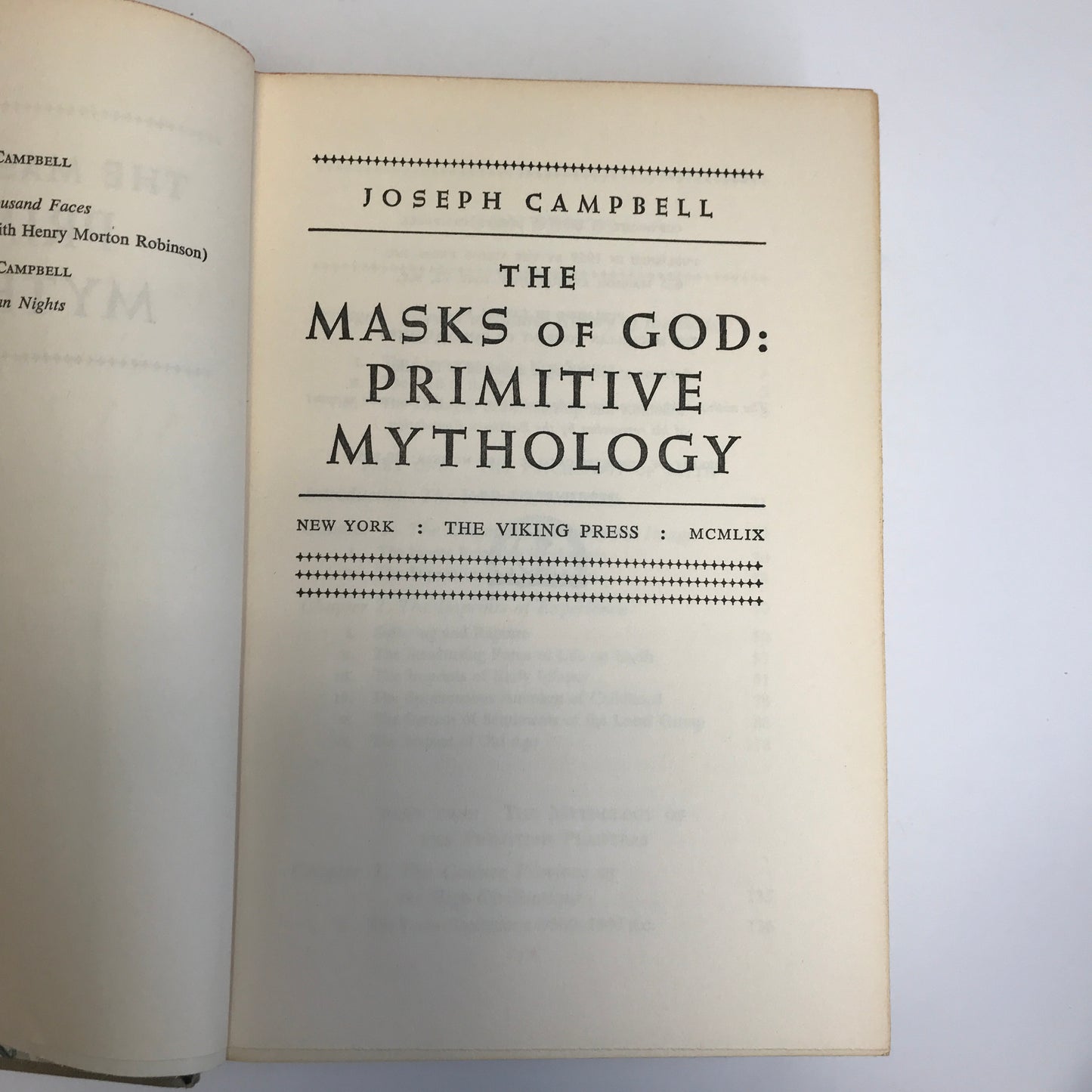 The Masks of God: Primitive Mythology - Joseph Campbell - 1st Edition - 1959