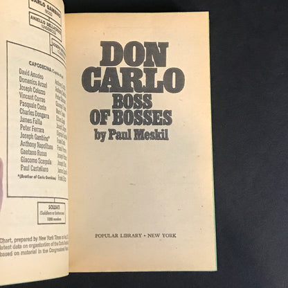 Don Carlo: Boss of Bosses - Paul Meskil - 1st Thus - Very Scarce - 1973