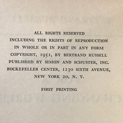 New Hopes for a Changing World - Bertrand Russell - 1st Edition - 1951