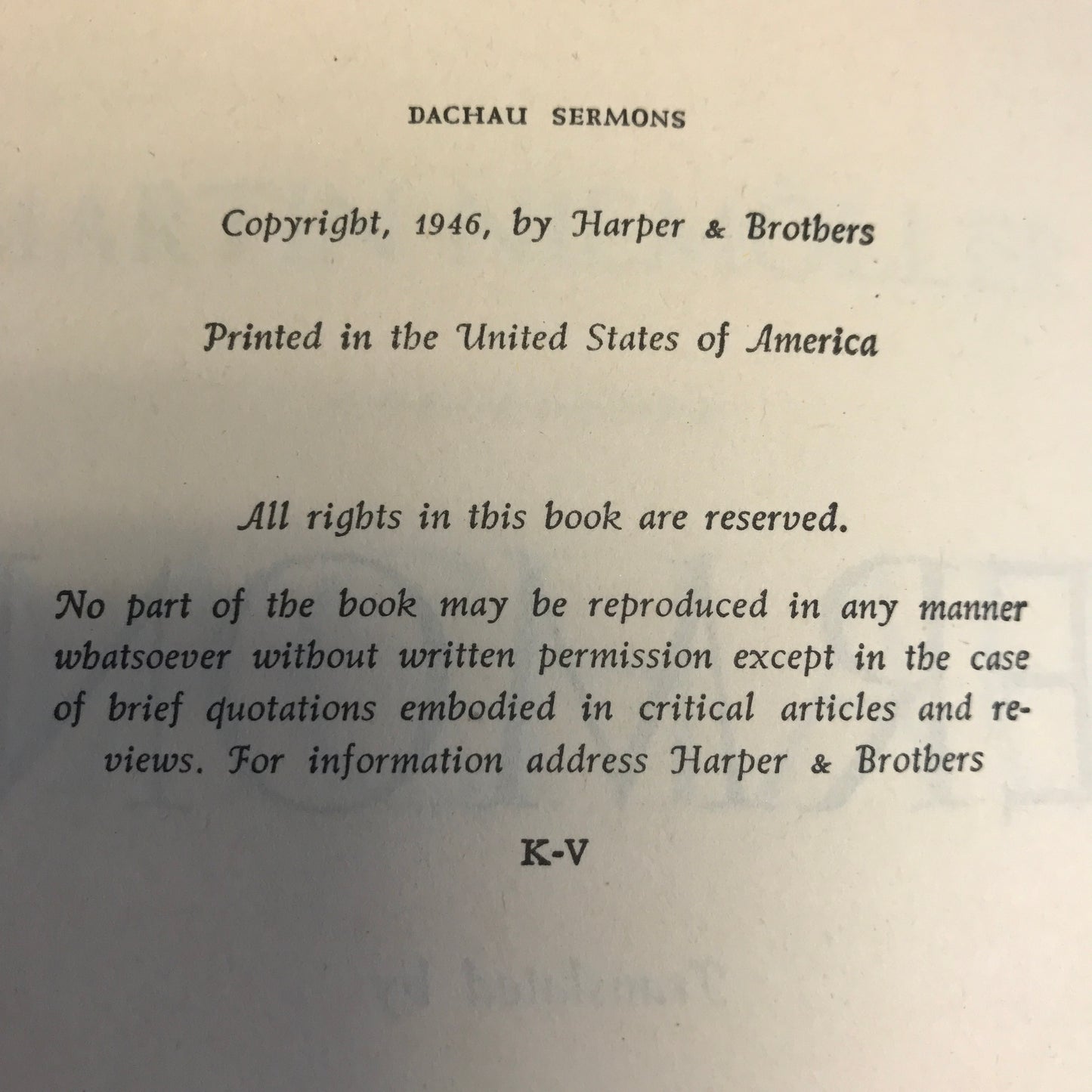 Dachau Sermons - Martin Niemoller - 1946