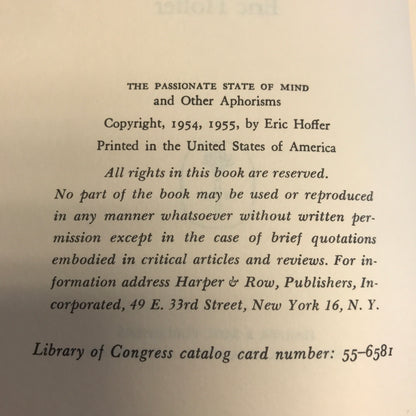 The Passionate State of Mind - Eric Hoffer - 1955