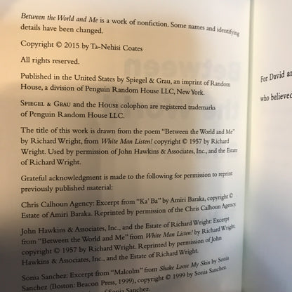 Between the World and Me - Ta-Nehisi Coates - 2015 - 1st Edition