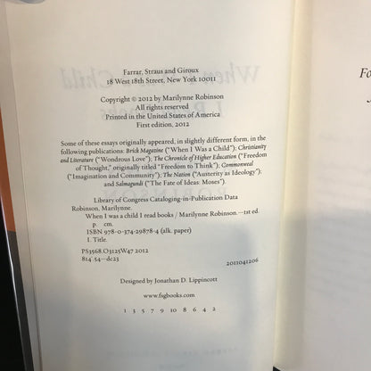 When I Was A Child I Read Books - Marilynne Robinson - 1st Edition - 2012