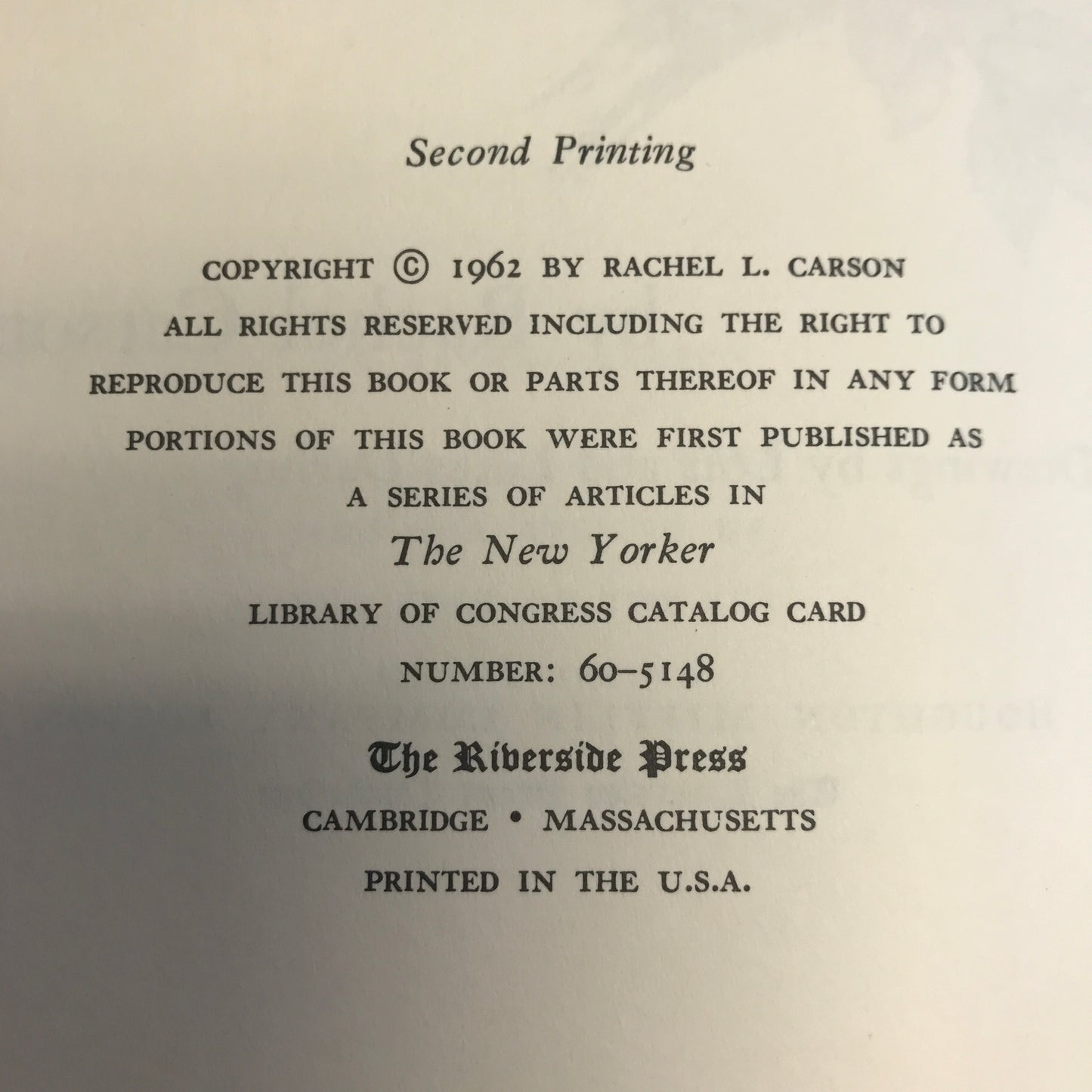 Silent Spring - Rachel Carson - 2nd Print - 1962