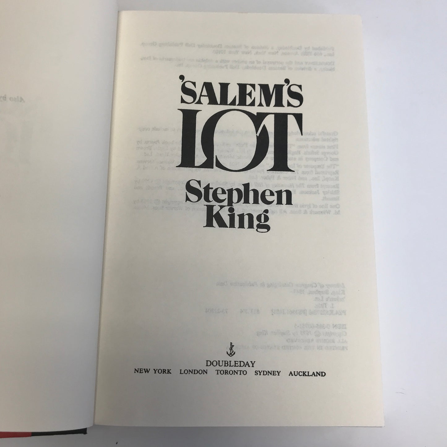 Salem's Lot - Stephen King - Trade Size - Book Club Edition - 1975