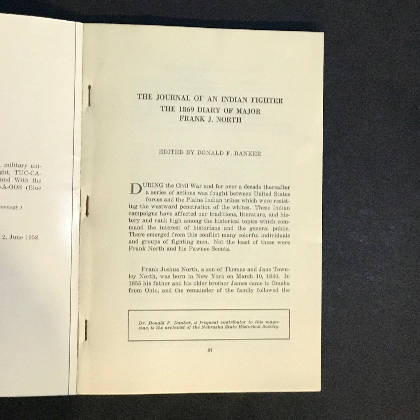 The Journal of an Indian Fighter - Major Frank J. North - 1958