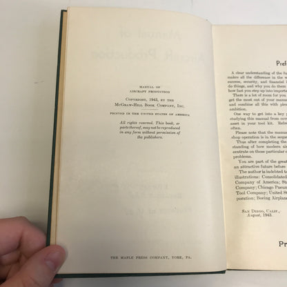 Manual of Aircraft Production - Bernard H. De Selm - Stated 1st Edition - 1943