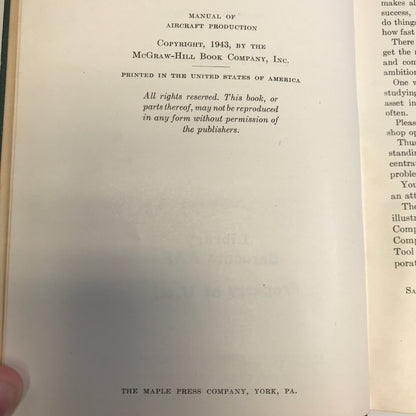 Manual of Aircraft Production - Bernard H. De Selm - Stated 1st Edition - 1943