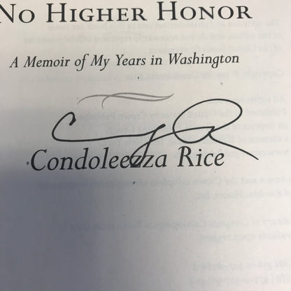 No Higher Honor - Condolezza Rice - Signed - 1st Edition - 2011