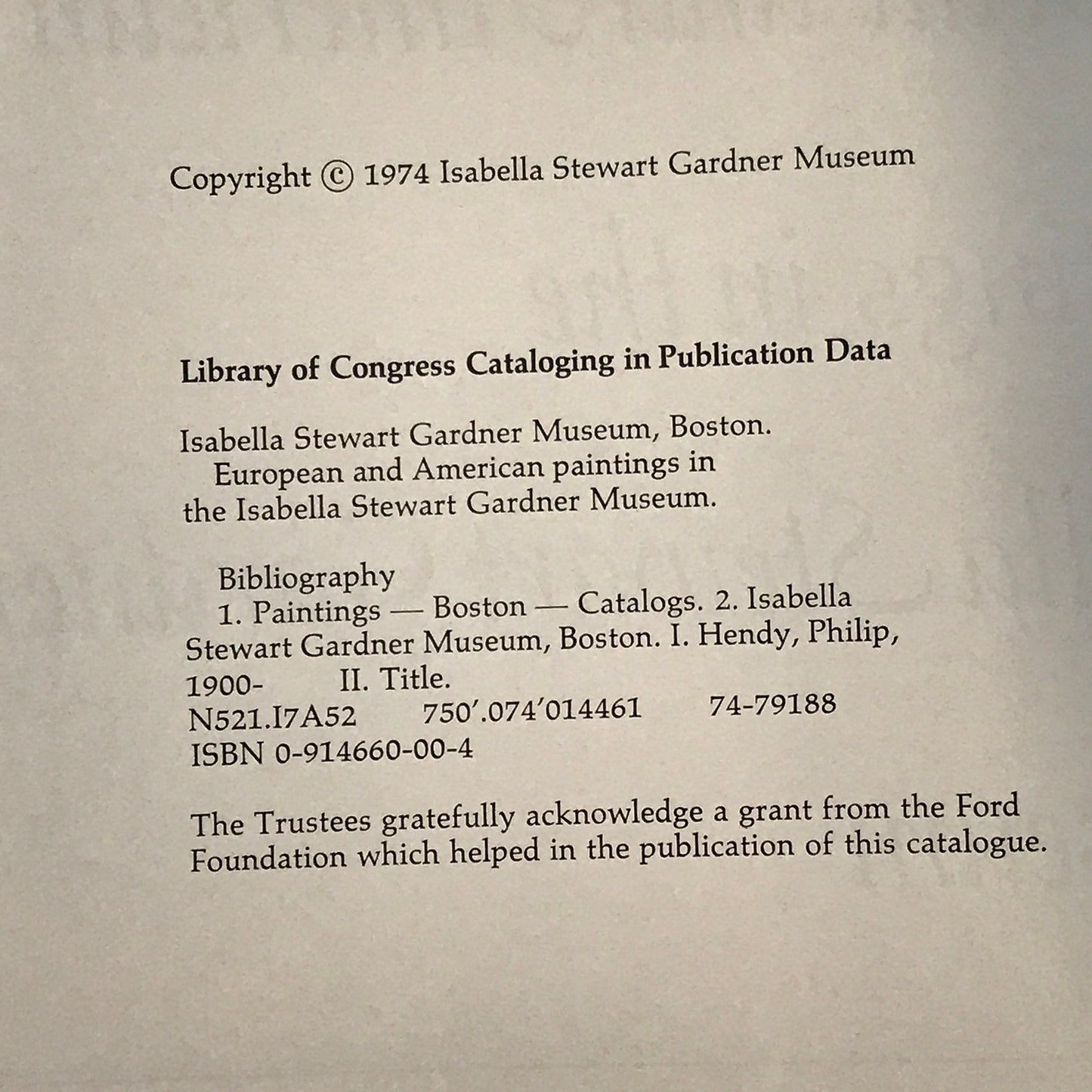 European and American Paintings in the Isabella Stewart Gardner Museum - Phillip Hendy - 1974