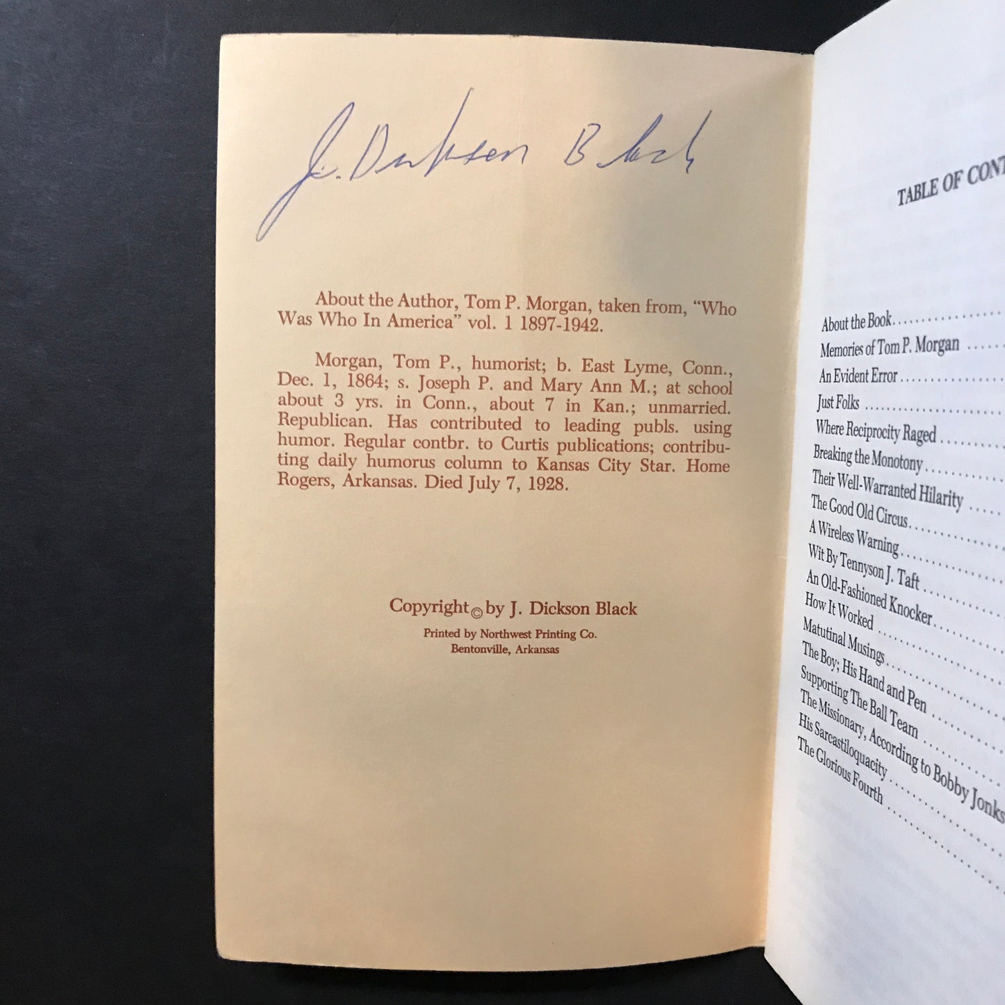 Short Stories and Wit of Tom P. Morgan - Tom P. Morgan - Signed By J. Dickson Black - ca. 1980s