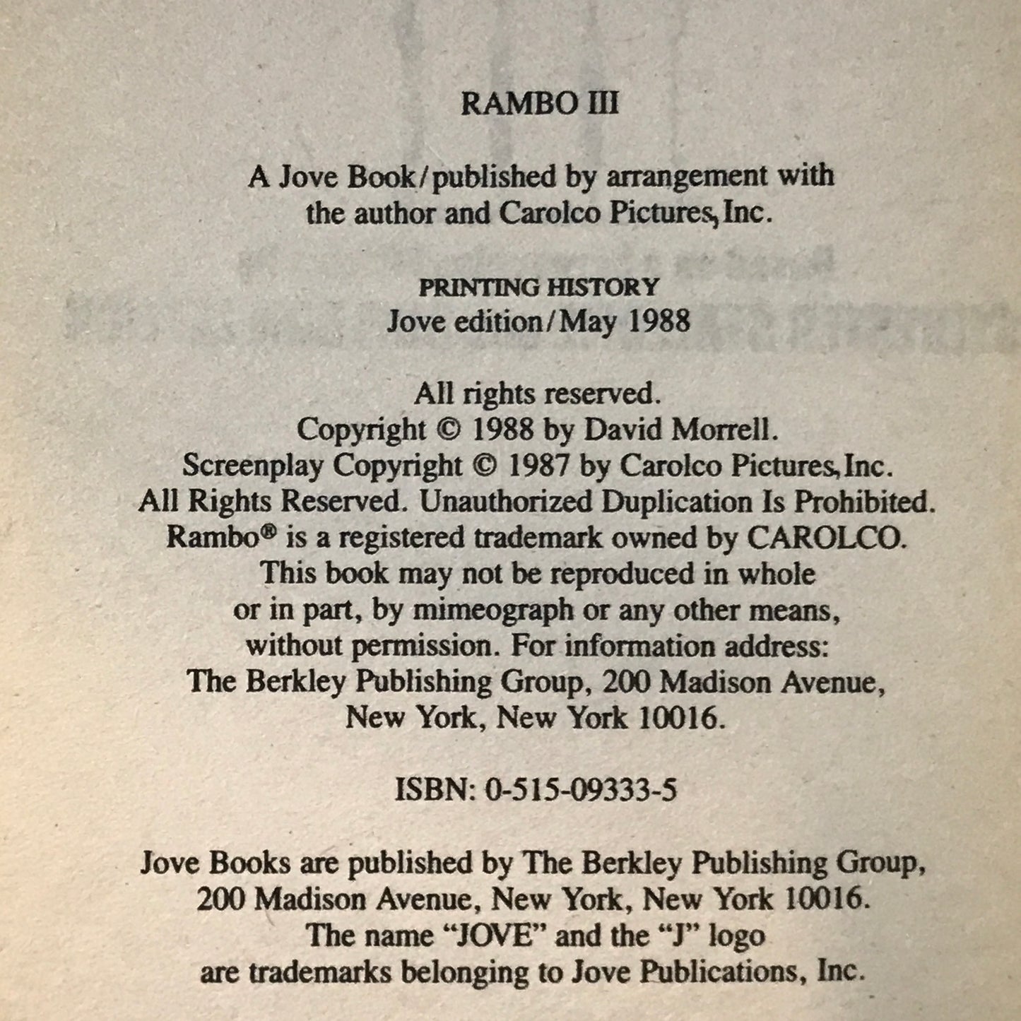 Rambo III - David Morrell - First Edition - 1988