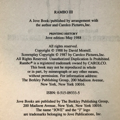 Rambo III - David Morrell - First Edition - 1988