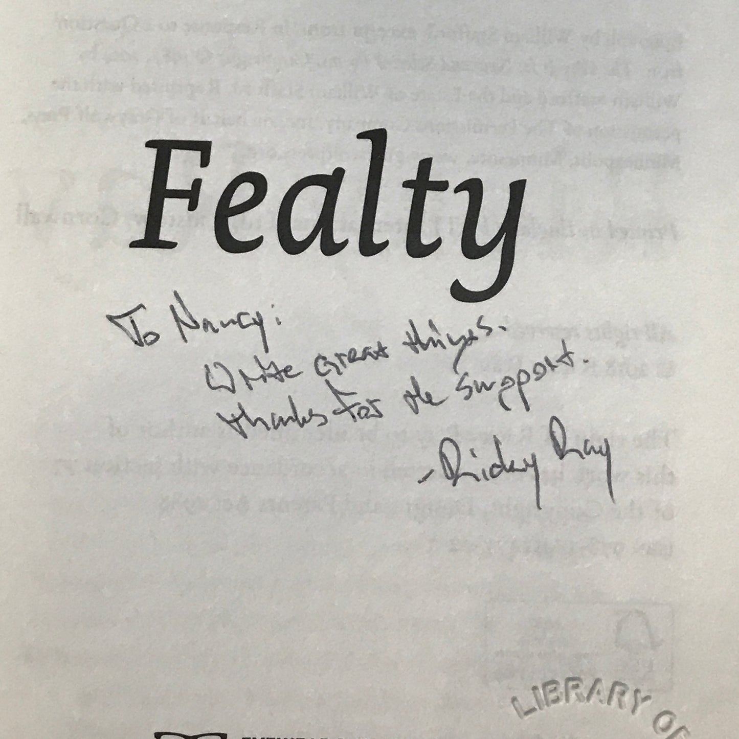 Fealty - Ricky Ray - Signed - 2018