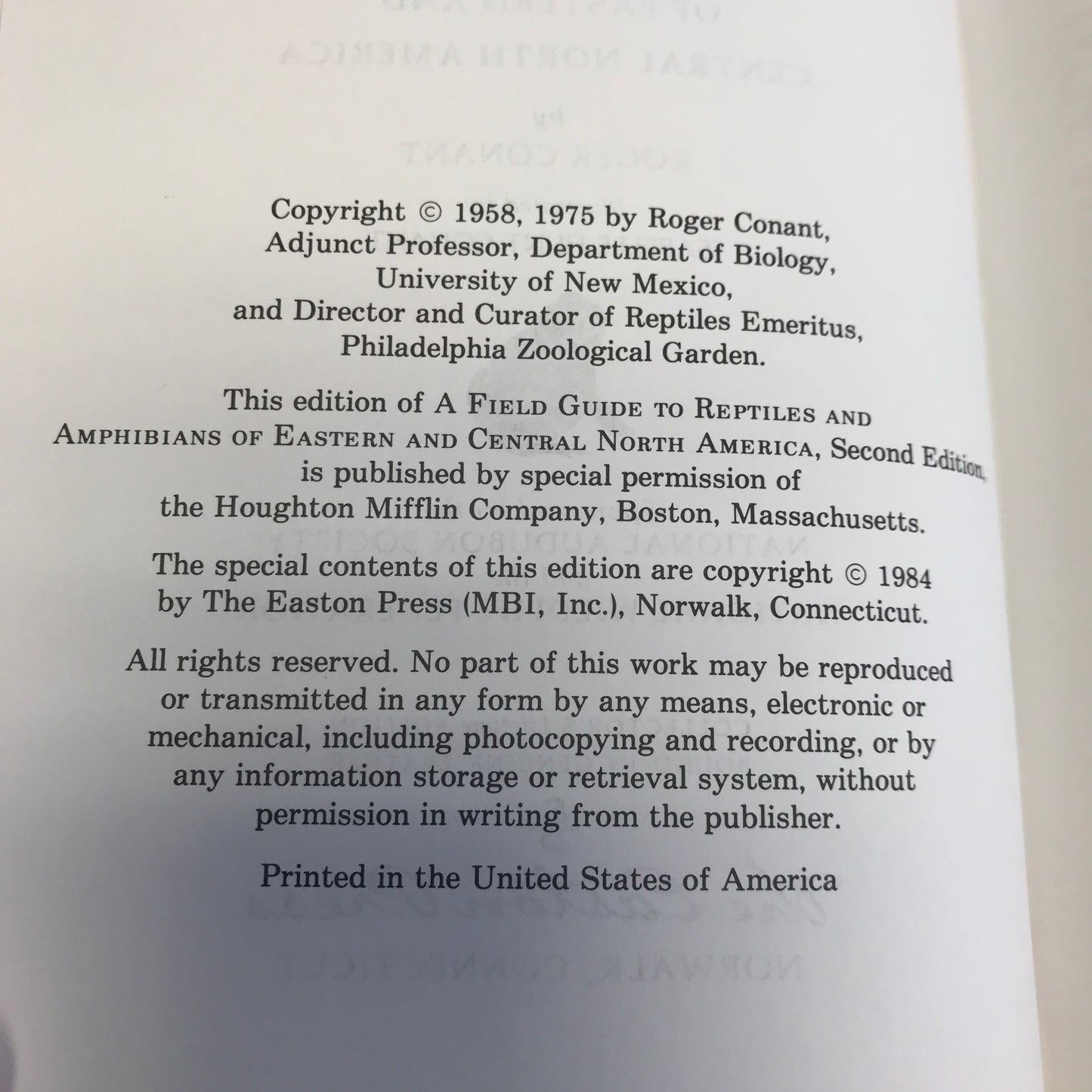 Eastern Reptiles and Amphibians - Roger Conant - Roger Terry Peterson Field Guides - Easton Press - 1984