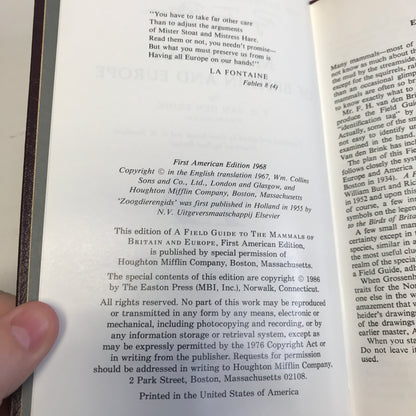 Mammals of Britain and Europe - P. H. Van Den Brink - Roger Terry Peterson Field Guides - Easton Press - 1986