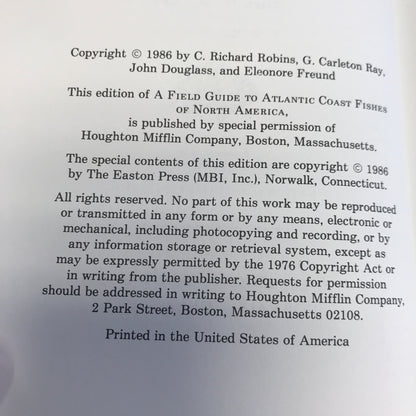 Atlantic Coast Fishes - C. Richard Robbins and G. Carleton Ray - Roger Terry Peterson Field Guides - Easton Press - 1986