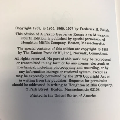 Rocks and Minerals - Frederick H. Pough - Roger Terry Peterson Field Guides - Easton Press - 1985