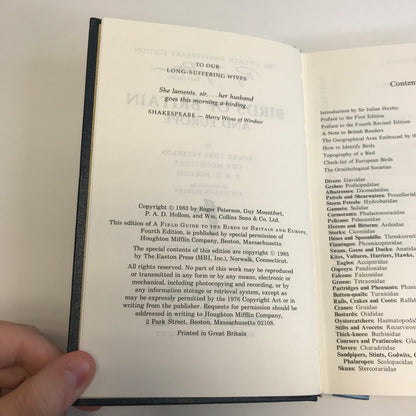 Birds of Britain and Europe - Peterson, Mountfort and Hollom - Roger Tory Peterson Field Guides - Easton Press - 1985