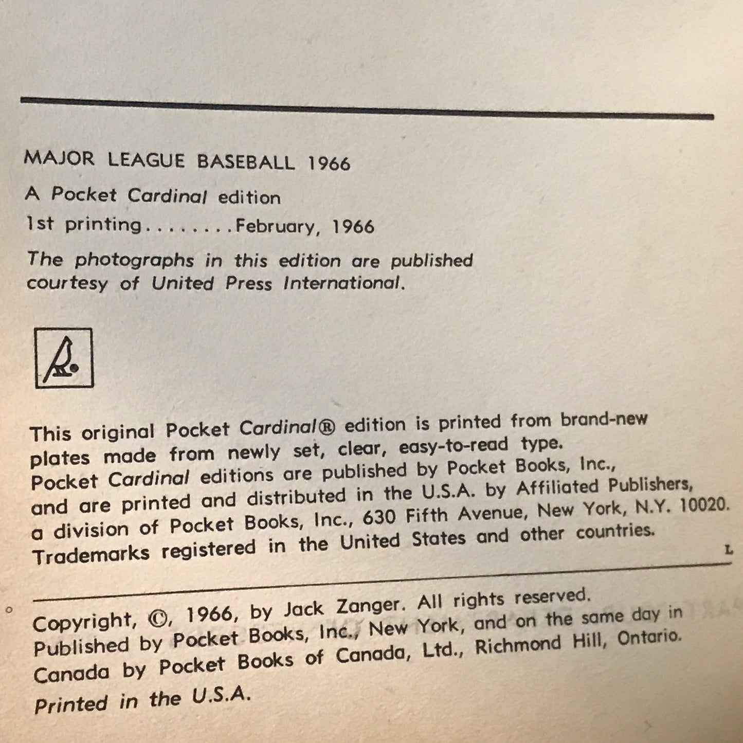 Major League Baseball - Jack Zanger - 1966