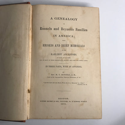 A Genealogy of the Runnels and Reynolds Families - Reverend M. T. Runnels - 1873