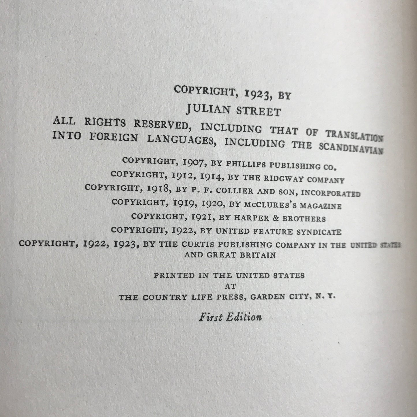 Cross-Sections - Julian Street - 1st Edition - 1923