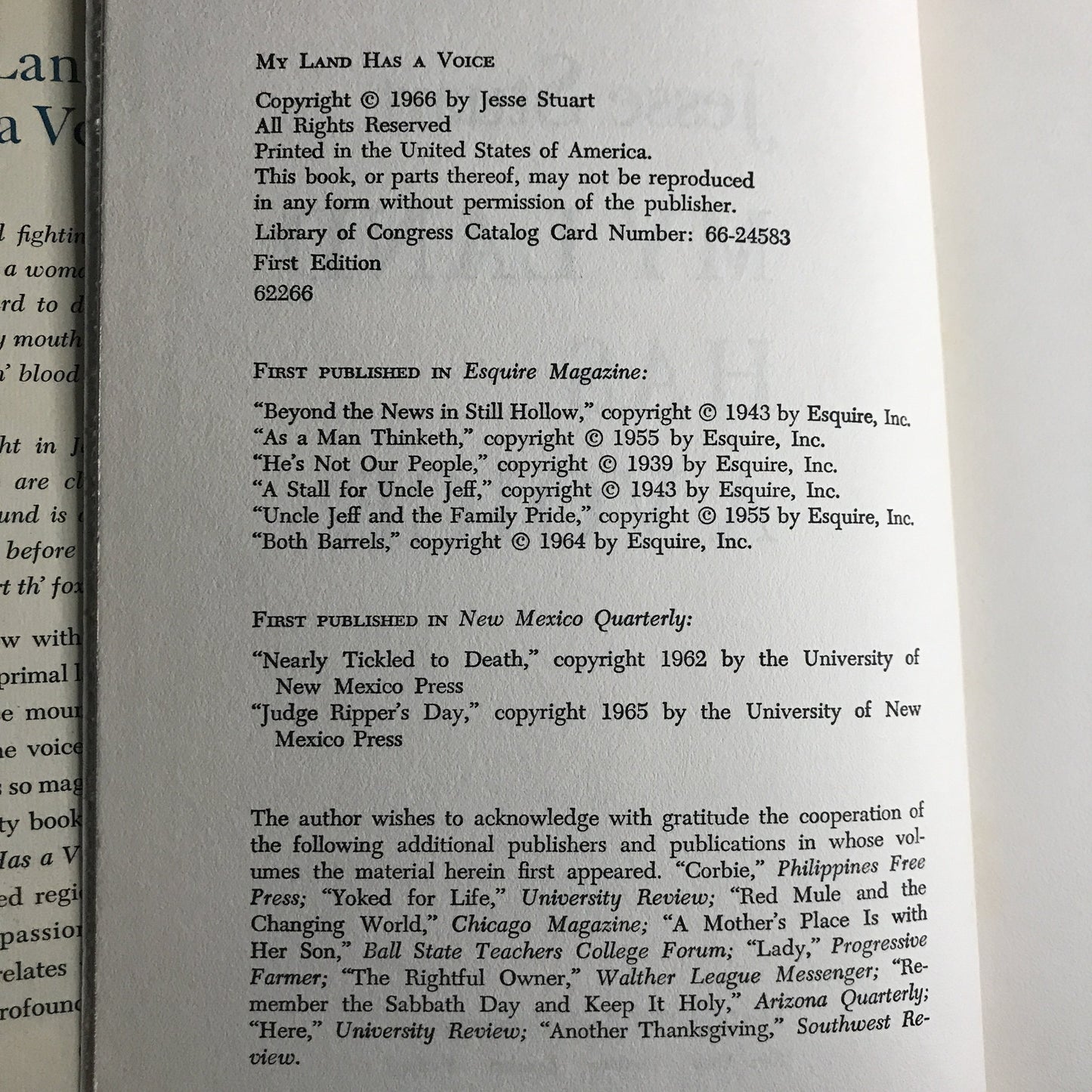 My Land Has A Voice - Jesse Stuart - 1st Ed - 1966