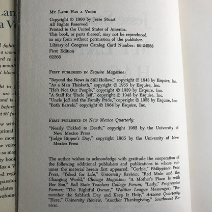 My Land Has A Voice - Jesse Stuart - 1st Ed - 1966