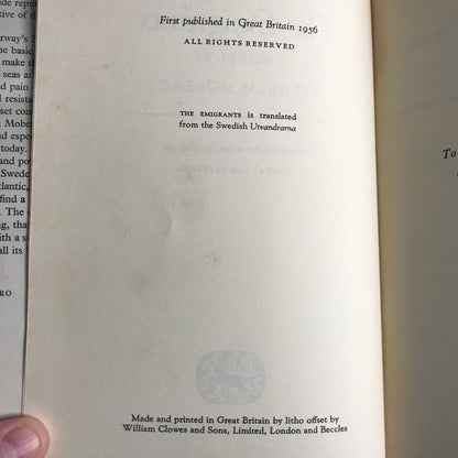The Emigrants - Vilhelm Moberg - 2nd UK Printing - 1956