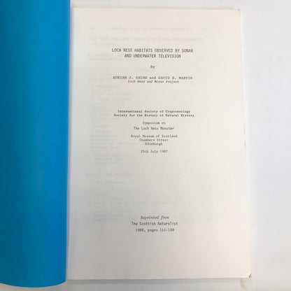 Loch Ness Habitats Observed by Sonar and Underwater Television - Adrien J. Shine - Reprint - 1988