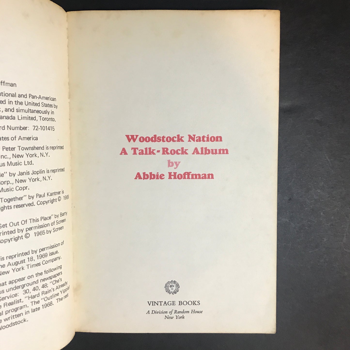 Woodstock Nation - Abbie Hoffman - Fourth Printing - 1969