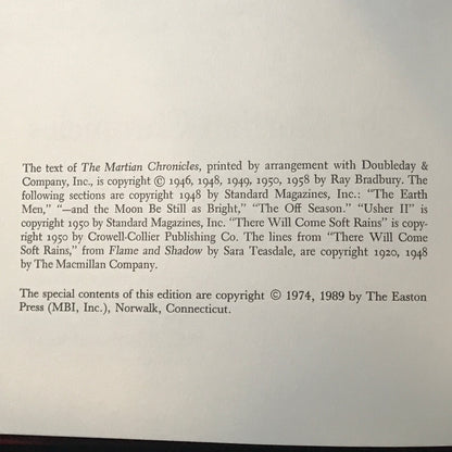 The Martian Chronicles - Ray Bradbury - Signed - 1st Thus - Easton Press - 1989